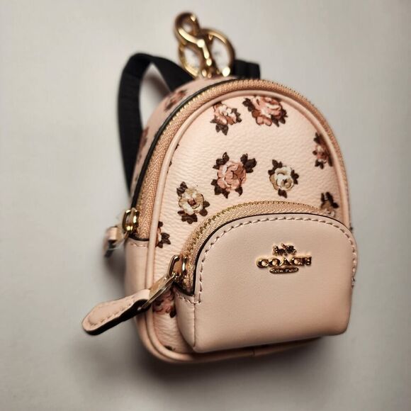 NWT COACH CAA68 Mini Court Backpack Bag Charm Rosette Print Gold/Blush/Multi - Picture 2 of 4